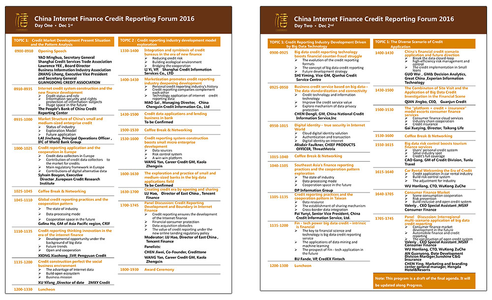 Agenda of Credit Reporting Forum China Shanghai